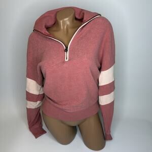 Faherty Sweater Womens XS Pink Quarter Zip Pullover Striped Cotton Blend Cozy